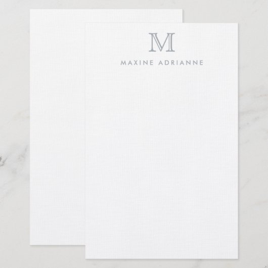 Eenvoudig Modern Elegant Licht Zilver Grijs Monogr Briefpapier (Voorkant / Achterkant)