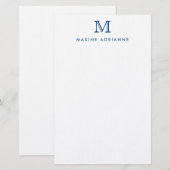Eenvoudig Modern Elegant Navy Blue Monogram Initia Briefpapier (Voorkant / Achterkant)