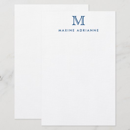 Eenvoudig Modern Elegant Navy Blue Monogram Initia Briefpapier (Voorkant / Achterkant)