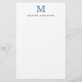 Eenvoudig Modern Elegant Navy Blue Monogram Initia Briefpapier (Voorkant)