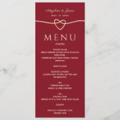 Eenvoudig modern Elegant Red en Gold Heart Wedding Menu (Voorkant)
