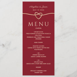Eenvoudig modern Elegant Red en Gold Heart Wedding Menu