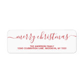 Eenvoudig modern Elegant Red Merry-kerstscript Etiket (Voorkant)