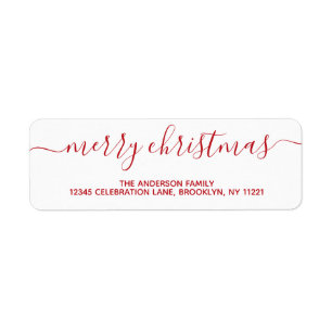 Eenvoudig modern Elegant Red Merry-kerstscript Etiket