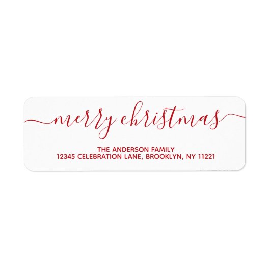 Eenvoudig modern Elegant Red Merry-kerstscript Etiket (Voorkant)