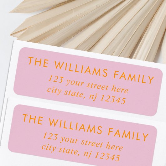 Eenvoudig modern elegant roze Oranje terugkeeradre Etiket