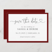 Eenvoudig Modern Elegant Save the Date Burgundy (Voorkant / Achterkant)