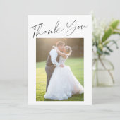 Eenvoudig modern elegant script 2 foto's bruiloft bedankkaart (Staand voorkant)