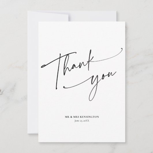 Eenvoudig Modern Elegant Script Bruiloft Bedankkaart (Voorkant)