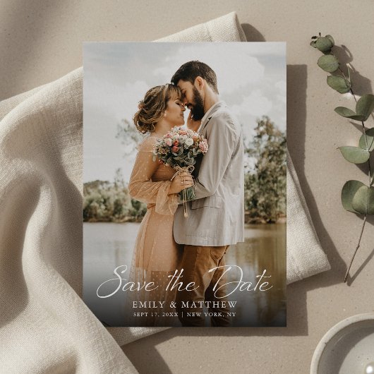 Eenvoudig Modern Elegant Script Foto Huwelijk Save The Date