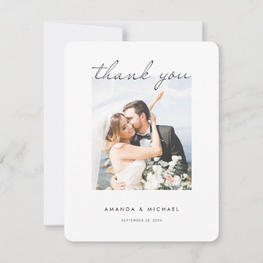 Eenvoudig modern Elegant Script Photo Wedding Bedankkaart (Voorkant)