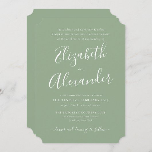 Eenvoudig modern elegant script Sage Green Wedding Kaart (Voorkant / Achterkant)