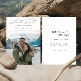 Eenvoudig Modern Elegant Script Winter Fotobruilof Save The Date