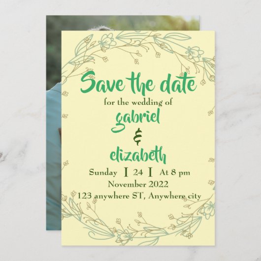 Eenvoudig Modern Elegant, Sla de datum Bruiloft op Kaart (Voorkant / Achterkant)