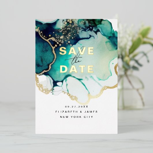 Eenvoudig Modern Elegant Smaragd Groen Sla de datu Folie Uitnodiging (Staand Voorkant)