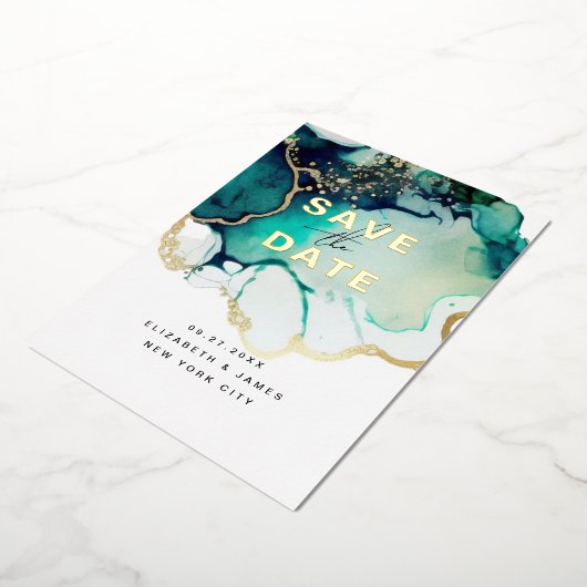 Eenvoudig Modern Elegant Smaragd Groen Sla de datu Folie Uitnodiging (Gedraaid)