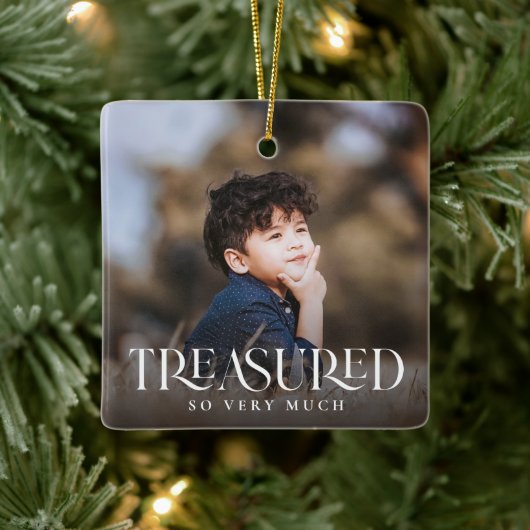 Eenvoudig modern Elegant Treasured 2-fotokerstmis Keramisch Ornament (Boom)