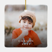 Eenvoudig modern Elegant Treasured 2-fotokerstmis Keramisch Ornament (Achterkant)