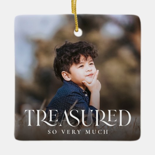 Eenvoudig modern Elegant Treasured 2-fotokerstmis Keramisch Ornament (Voorkant)