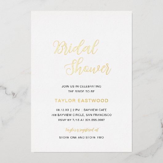 Eenvoudig, modern Elegant Vrijgezellenfeest Gold Folie Uitnodiging (Voorkant)