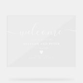 Eenvoudig modern elegant wit script bruiloft welko acryl bord (Voorkant)