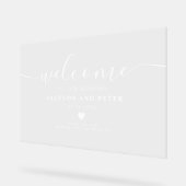 Eenvoudig modern elegant wit script bruiloft welko acryl bord (Hoek)
