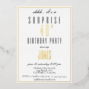 Eenvoudig modern elegant zwart en wit goud zilver  folie uitnodiging