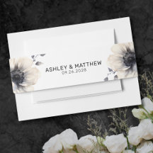 Eenvoudig Modern Elegant Zwart Wit Bloem Huwelijk