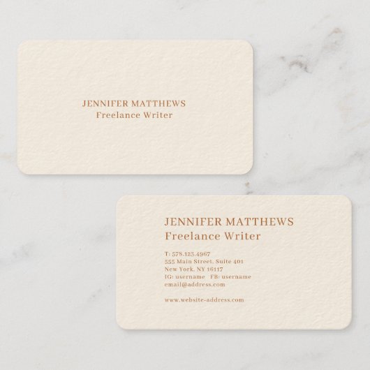 Eenvoudig modern, elegante biege professional visitekaartje (Voorkant / Achterkant)