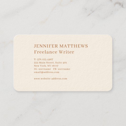 Eenvoudig modern, elegante biege professional visitekaartje (Achterkant)