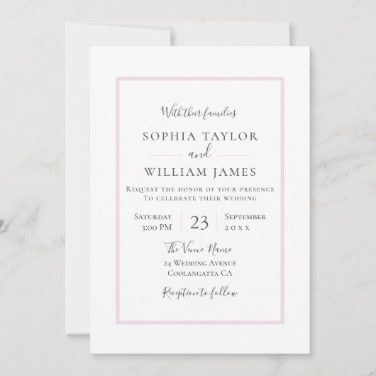 Eenvoudig modern ellegant Blush Border Wedding Kaart (Voorkant)