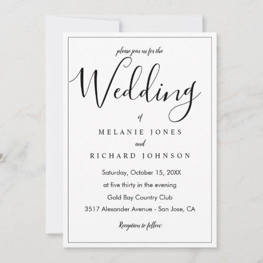 Eenvoudig modern ellegant kalligrafiekscript bruil kaart (Voorkant)