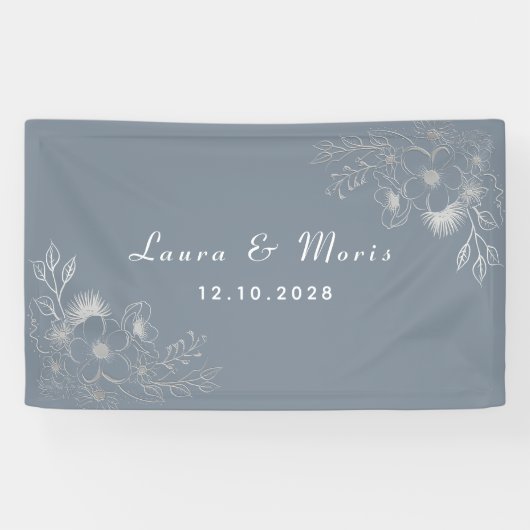 Eenvoudig modern ellegant Stusty Blue Wedding Spandoek (Horizontaal)