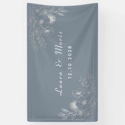 Eenvoudig modern ellegant Stusty Blue Wedding Spandoek (Verticaal)
