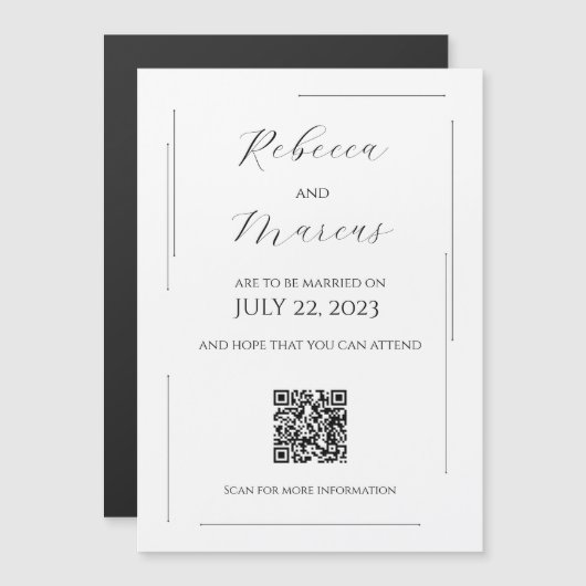 Eenvoudig, modern en elegant met QR-code | Weddens Magnetische Uitnodiging (Voorkant / Achterkant)