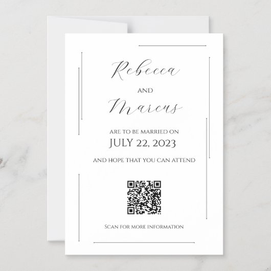 Eenvoudig, modern en elegant met QR-code | Weddens Magnetische Uitnodiging (Voorkant)