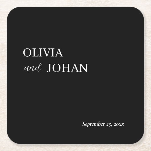 Eenvoudig Modern en Minimalistisch | Bruiloft Zwar Kartonnen Onderzetters (Voorkant)