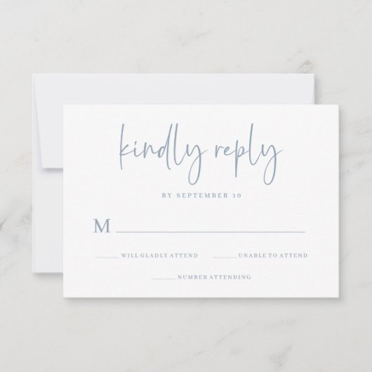 Eenvoudig modern en minimalistisch | Dusty Blue We RSVP Kaartje (Voorkant)