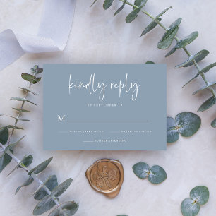 Eenvoudig modern en minimalistisch   Dusty Blue We RSVP Kaartje
