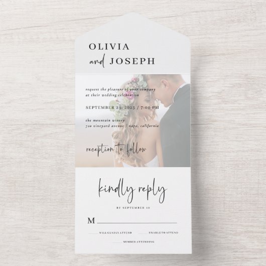 Eenvoudig modern en minimalistisch | Fotobruiloft All In One Uitnodiging (Binnen)