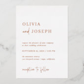 Eenvoudig modern en minimalistisch | Huwelijk Roos Folie Uitnodiging (Voorkant)