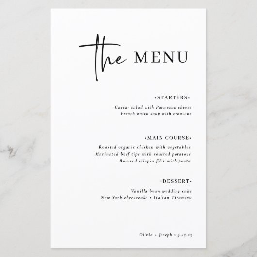 Eenvoudig modern en minimalistisch | Menu Weddensc (Voorkant)
