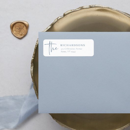 Eenvoudig modern en minimalistisch mosterd blauw e etiket