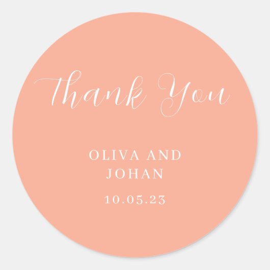 Eenvoudig modern en minimalistisch | perzikbruilof ronde sticker (Voorkant)