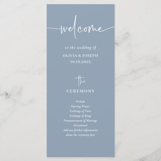 Eenvoudig Modern en Minimalistisch Stoffig Blauw | Programmakaart (Voorkant)