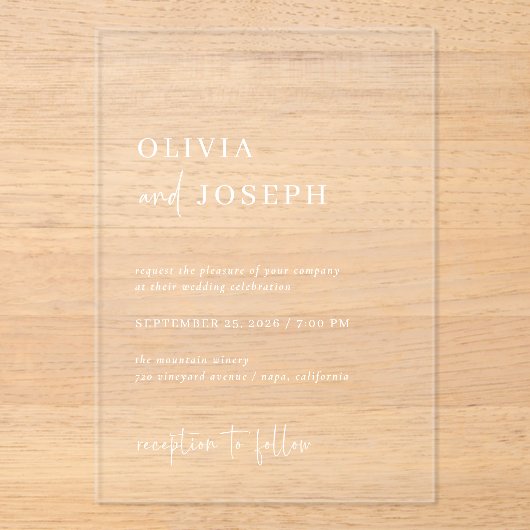 Eenvoudig modern en minimalistisch | Weddenschap Acryl Uitnodigingen (Voorkant)