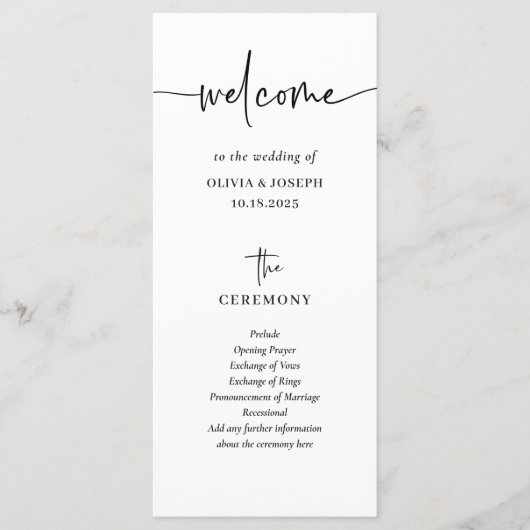 Eenvoudig modern en minimalistisch | Weddenschap Programmakaart (Voorkant)