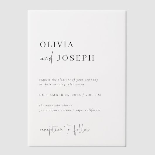 Eenvoudig modern en minimalistisch | Weddenschap Vellum Uitnodigingen (Voorkant)