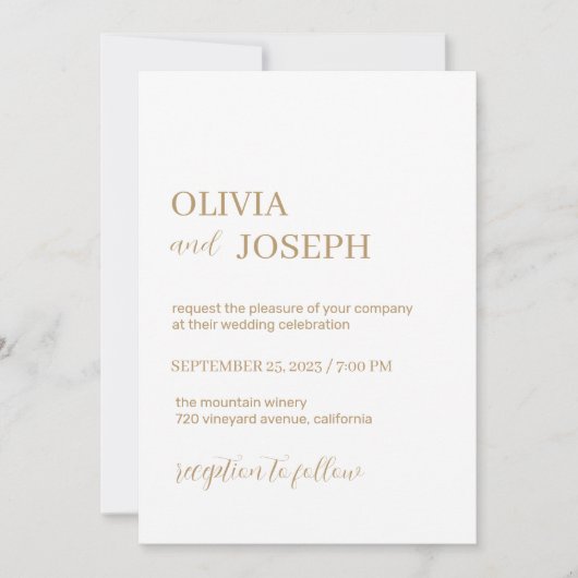 Eenvoudig Modern en Minimalistisch | Witgouden bru Kaart (Voorkant)