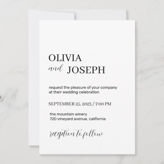 Eenvoudig Modern en Minimalistisch | Witte bruilof Kaart (Voorkant)